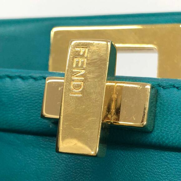 Fendi Teal Mini Peekaboo Bag Nappa Iconic Satchel Lago Teal Shoulder Handbag - Picture 11 of 15